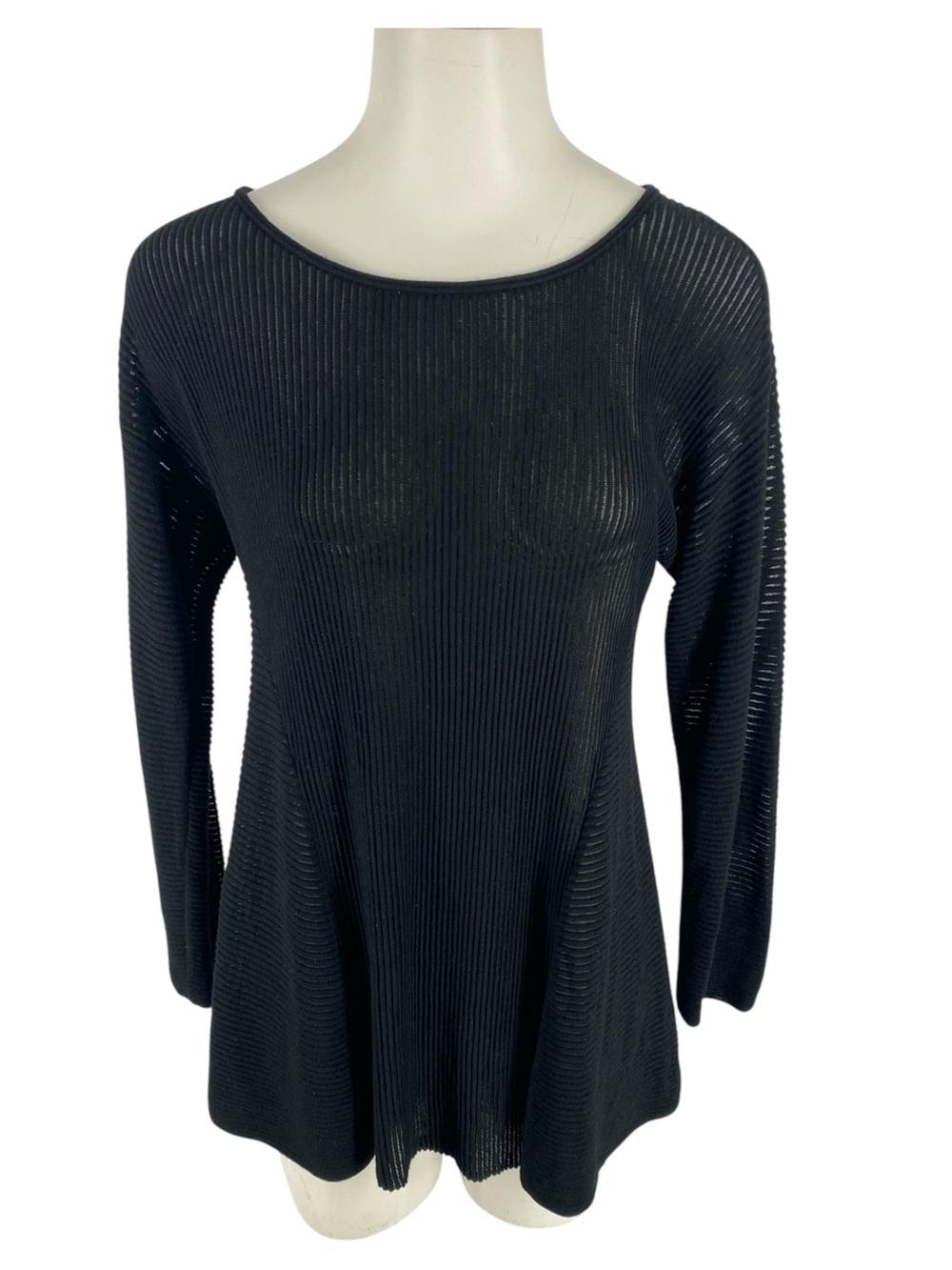 Lafayette 148 Black Ribbed Knit Long-Sleeve Women's Top Size Medium